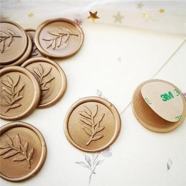 Imagem de 10 adesivos autoadesivos de lacre de cera de folha com fita dupla face envelope de casamento selagem de cartão de presente adesivos de selo de cera (Bronze, folha)