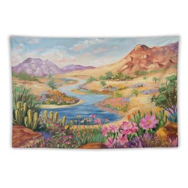 Imagem de Tapeçaria de parede rosa pastel lago montanha pôr do sol natureza paisagem decoração suave arte cênica para sala de estar quarto pátio relaxante boho pendurado acento sonhador cenário ao ar livre 152