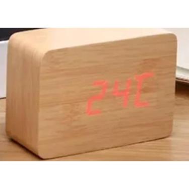 Imagem de Relógio Digital de Madeira Pequeno para Mesa com Despertador, Display Clara, Design Compacto, Ideal para Quarto e Escritório, Fácil de Operar (Marrom claro)