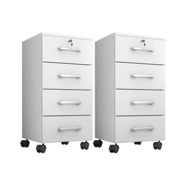 Imagem de Kit 2 Gaveteiros Para Escritório Gávea Com Chave Branco Fosco - Móveis Leão