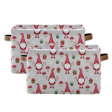 Imagem de Cesta de armazenamento de lona de tecido – Caixas organizadoras de armário de tecido impermeável de 36 cm com alças para prateleiras, lindos gnomos de Natal, cogumelos, pacote com 2
