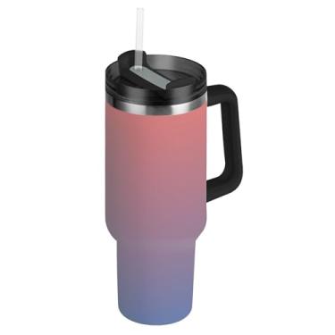 Imagem de Joisal Copos de aço inoxidável com tampa e canudo coral rosa cerâmica azul gradiente carros caneca de café bebida quente copo à prova de derramamento 850 g copo com alça garrafa de água isolada