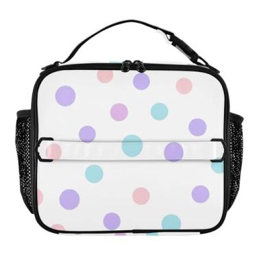 Imagem de Joisal Lancheira branca de bolinhas coloridas pastel para mulheres, meninas, lancheira masculina e infantil, lancheira para trabalho, bolsa térmica térmica para meninos