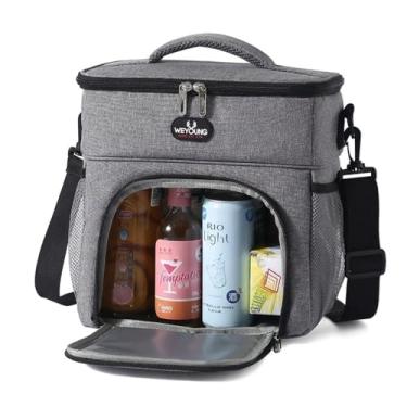 Imagem de Bolsa Térmica com Alça Transversal, Cinza, Compartimento Duplo com Divisória Removível, Estilo Lúdico Infantil, Ideal para Armazenamento de Alimentos, 20.0 x 15.0 x 12.0 cm