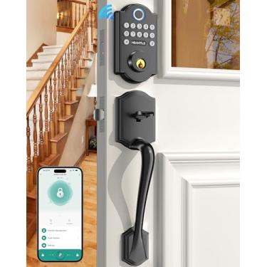 Imagem de Heantle Conjunto de fechadura de porta WiFi inteligente com teclado, controle de aplicativo, alça de fechadura digital, preto