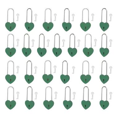 Imagem de Gradleen 25 peças de cadeado de coração único verde de 8,5 cm com chave, cadeado de amor de 50 mm para ponte Lovelock, caixa de joias, livro diário, caixa de cartão