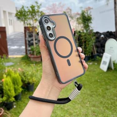 Imagem de Capa de celular com alça de pulso Gradient Dazzle para Samsung Galaxy 25 Edge 24 S23 Ultra Plus A56 A36 A26 A16, capa de carregamento sem fio, preta, para S25 Edge