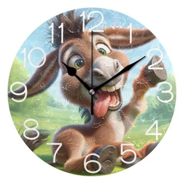 Imagem de GAIGEO Relógio de parede analógico decorativo para escritório, cozinha, estético, silencioso, sem tique-taque, arte de parede, decoração de casa, burro bobo, engraçado, 25 cm, ponteiros pretos