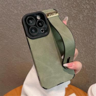 Imagem de IRTGFG Suporte de pulso de couro de luxo para iPhone 16 Pro Max, capa macia e completa (para iPhone 16 Pro Max/verde)