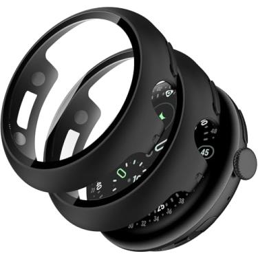 Imagem de [Pacote com 2] Capas Miimall com protetor de tela para Google Pixel Watch 4 de 45 mm, antiarranhões, capa protetora de vidro temperado sensível de alta definição, amortecedor rígido de policarbonato