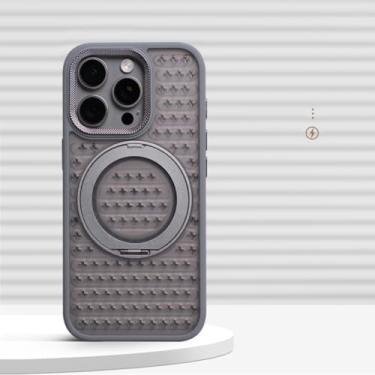 Imagem de HJZSZX Capa protetora magnética rotativa com suporte de anel para iPhone 16 Plus, com dissipação de calor e proteção contra choque (para iPhone 16 Plus/cinza)