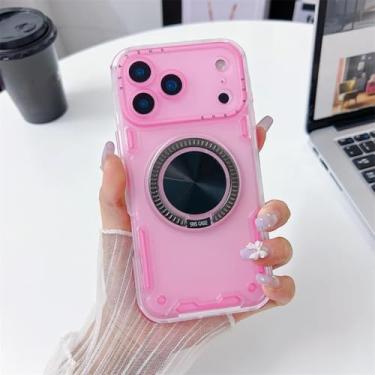 Imagem de SFDSUH Capa magnética com suporte giratório de 360° para iPhone 16, à prova de choque, híbrida e transparente (para iPhone 16/Rosa)