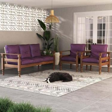 Imagem de Jogo Sofá Madeira Maciça 3 Lugares E 2 Poltronas Liz Multimóveis VCR70