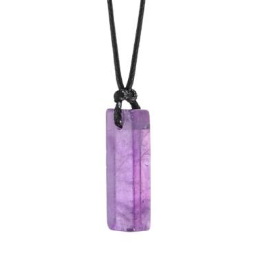 Imagem de PATIKIL Colar com cristais de chakra, colar com pingente de barra de pedras de cristal ajustável, corda preta, pingente de pedra preciosa natural, joia unissex para homens e mulheres, ametista roxa