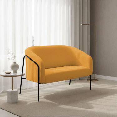 Imagem de Sofá 2 Lugares Namoradeira Stella Base Industrial Alta Preta Bouclê D03 - D`rossi Cor Mostarda