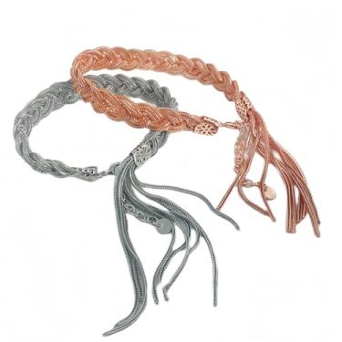 Imagem de PXXINI Pulseira de corda torcida feita à mão, tornozeleira trança de dreadlock prata 925 com franja, presente exclusivo de joias modernas, One Size, Cobre, Sem Pedra Preciosa