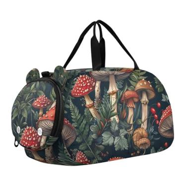 Imagem de Bolsa esportiva para meninos Lemon Blossom de fim de semana, bolsa de viagem para meninas, bolsa esportiva, Plantas retrô de cogumelos, Clássico