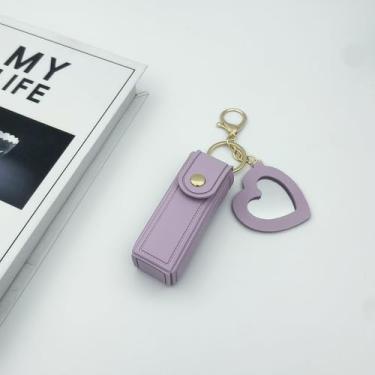 Imagem de Bolsa de batom portátil, carteira, porta-chaves, mini bolsa de armazenamento para mulheres, batons, capa protetora com mini espelho de maquiagem, estojos de viagem para mulheres (roxo