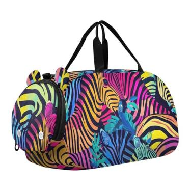 Imagem de Bolsa de viagem rosa com flores de cerejeira para meninas, bolsa de viagem para academia noturna, bolsa esportiva para meninos, zebra neon retrô, Clássico