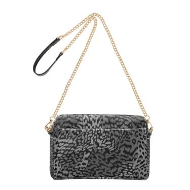 Imagem de Joitme Bolsa tiracolo feminina com estampa de leopardo, cinza escuro, preta, para celular, bolsa de ombro de couro PU com alça de corrente