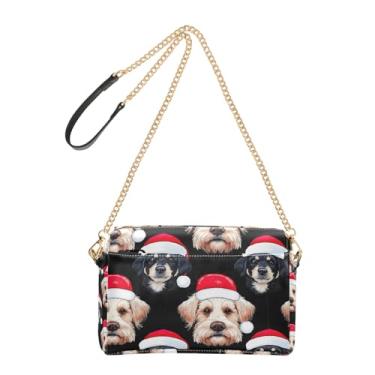 Imagem de Joitme Bolsa feminina fofa de Papai Noel preta de Natal com alça de corrente de couro PU bolsa de ombro bolsa para celular