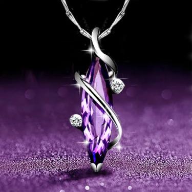 Imagem de Colar com pingente de zircônia cúbica roxa estética para mulheres, joias de noivado de luxo, 40cm 5cm, Metal, Zircônia cúbica