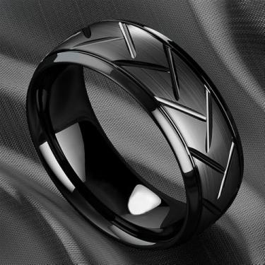 Imagem de Anel geométrico masculino, preto fosco texturizado para estilo moderno e uso diário, 9, Liga de aço, não tem