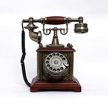 Imagem de Telefone vintage telefone fixo toca-discos telefone estilo europeu com fio antigo design retrô clássico telefone com fio telefone com fio decoração de mesa para casa