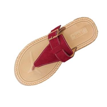 Imagem de Chinelo feminino peep toe com design de cor sólida para uso casual de verão e estilo minimalista, Vermelho, 36