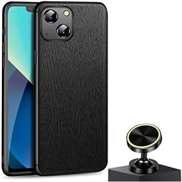 Imagem de MAALYA Capa de telefone de couro sintético, para Apple iPhone 13 (2021) 6,1 polegadas capa de telefone traseira de atração magnética de carro com suporte de transporte de veículo (Cor: Preto)