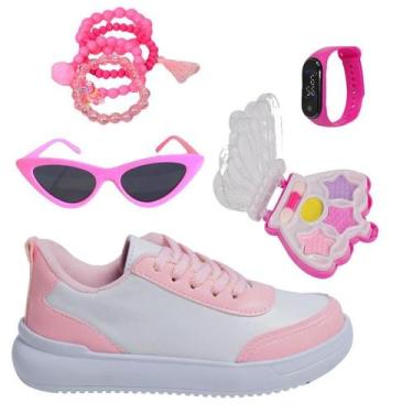 Imagem de Tênis Casual Infantil Feminino Jogging Meninas Escolar Passeio +Óculos