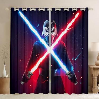 Imagem de Feelyou Cortinas infantis com sabre de luz galáxia 3D azul neon vermelho cortinas de janela para quarto sala de estar lutadores sabre de luz cortinas de janela neon sabre de luz 30%-50% cortinas