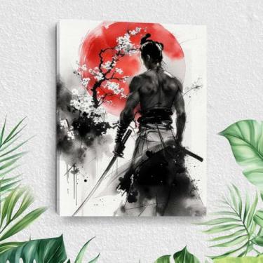 Imagem de Arte de parede em tela de cereja samurai japonês, pôsteres de bushido japonês, impressões, pinturas em estilo japonês, lua cheia, decoração de parede emoldurada, imagens para quarto, sala de estar