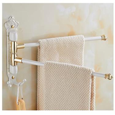Imagem de Toalheiros brancos vintage para suporte de banheiro toalheiro giratório montado na parede, braço dobrável de liga premium, suporte giratório de barra de toalha organizador de armazenamento