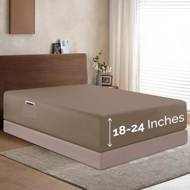 Imagem de Elegant Comfort 1500 Lençol de alta qualidade de hotel 45 a 61 cm de profundidade - lençol com elástico único com bolso extra profundo para colchão alto, luxuoso e macio, bolso inteligente - sem