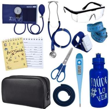 Imagem de Kit Enfermagem Estágio Aparelho Pressão Estetoscópio - INCOTERM, AZUL 