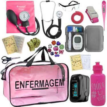 Imagem de Kit Bolsa Transparente Aparelho de Pressão Aneroide Medidor de Glicose