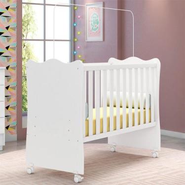 Imagem de Berço Doce Sonho com Suporte para Mosquiteiro Qmovi, Branco/Branco
