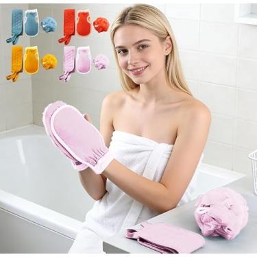 Imagem de Conjunto de 3 peças de esfregão corporal esfoliante, luva de banho e esponja de banho para chuveiro, banho, esfoliante, esfoliante corporal para homens e mulheres