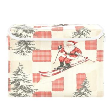 Imagem de SEHANY Linda caixa de armazenamento de Papai Noel de Natal com tampas e alças, organizador de cestas de armazenamento de tecido dobrável, caixas de armazenamento de cubos grandes para roupas, cobertor