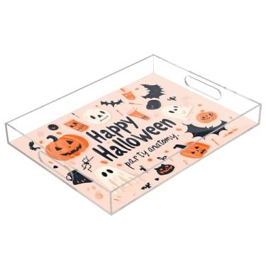 Imagem de xigua Bandeja de servir de acrílico fantasma de Halloween com alças à prova de derramamento, bandejas decorativas de festa de Halloween, bandeja organizadora de bancada para banheiro, cozinha, 30,5 x