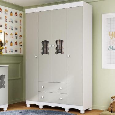 Imagem de Guarda-roupa Infantil 122cm Com Vidro 4 Portas E 2 Gavetas Ternura Multimóveis Mp4478 Branco/off White Branco/off White
