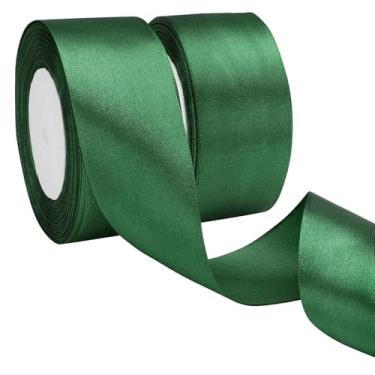 Imagem de EUSOAR Fita verde escura, 2 rolos de 3,8 cm x 50 m, fita de cetim de tecido total, fitas de seda sólida para artesanato, embrulho de presente, buquês de flores, convite feito à mão, decoração de festa