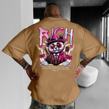 Imagem de Camiseta Oversized Algodão Street Urso Rich Money Chave, Bege, M