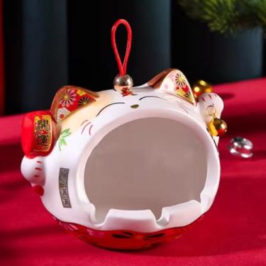 Imagem de FENNYYAR Cinzeiro criativo de cerâmica para gatos da sorte de boca grande, 15 cm, decorações de mesa para sala de estar em casa