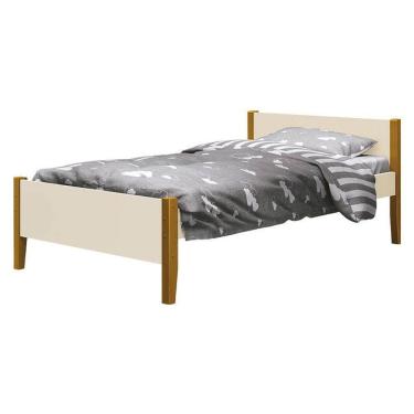 Imagem de Cama Solteiro Simba Areia Acetinado com Pés Madeira - Reller
