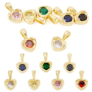 Imagem de Craftora Pingentes de cristal de coração de zircônia cúbica banhados a ouro, 7 cores, latão, pequenos pingentes de cristal de coração para colar, pulseira, brinco, fabricação de joias
