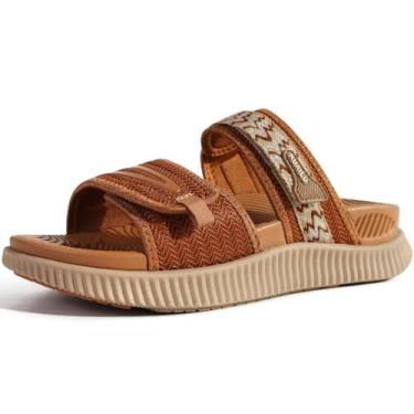 Imagem de KuaiLu Sandálias femininas modernas ortopédicas femininas atléticas de recuperação de almofada grossa com alça ajustável para caminhada com suporte de arco para fascite plantar confortável, Cáqui