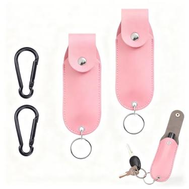 Imagem de Cbhoktyue 2 peças bolsa de spray de pimenta profissional suporte de spray de pimenta coldre de spray de couro PU organizador de spray de pimenta chaveiro para mulheres - spray não incluído (rosa)