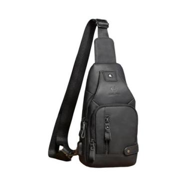 Imagem de Bolsa De Peito Masculina Em Couro Genuíno Com USB, Bolsa Multifunciona